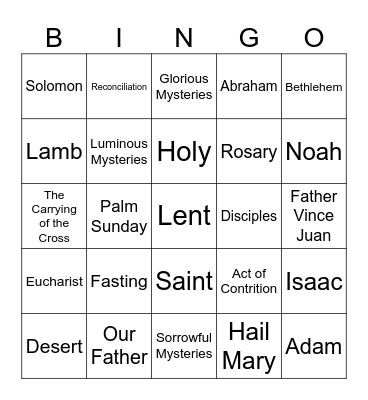 Catholic Bingo 2 Bingo Card
