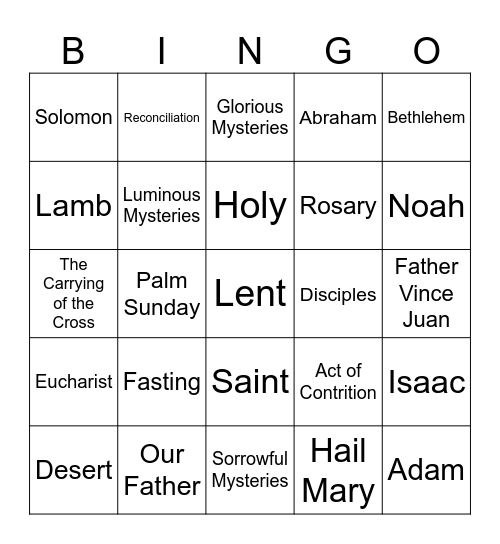 Catholic Bingo 2 Bingo Card