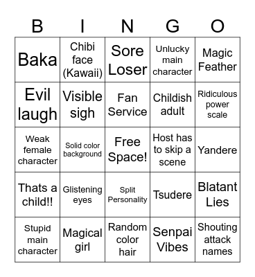 Anime Bingo Card