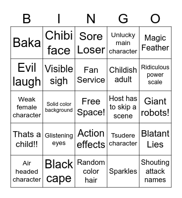 Anime Bingo Card