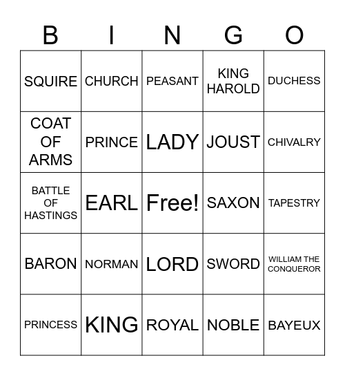 Mrs B's Medieval Bingo! Bingo Card
