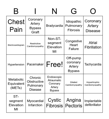 Cardiopulmonary BINGO Card
