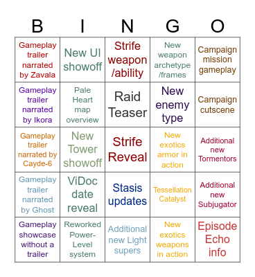 TFS Gameplay Showcase Stream Bingo Card
