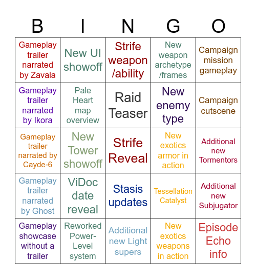 TFS Gameplay Showcase Stream Bingo Card