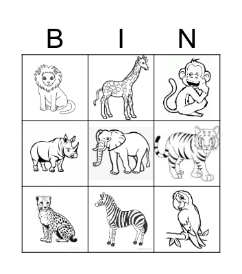 Safari animals Bingo Card