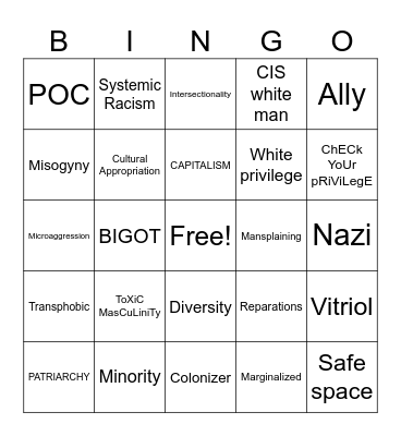 "Progressive" people buzzword BINGO Card