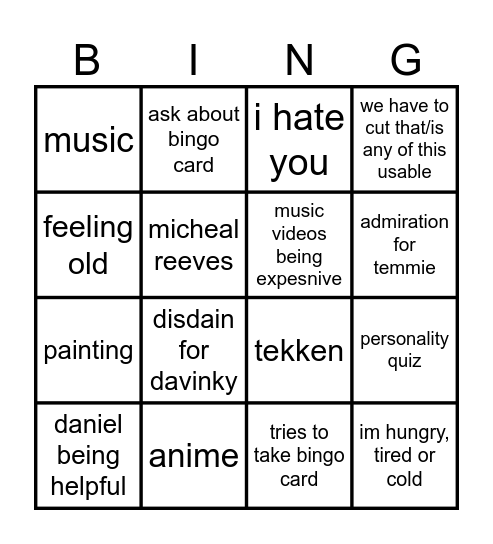 lilly bingo card for otv podcast Bingo Card