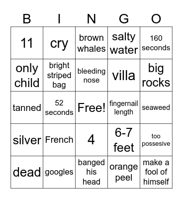 through the tunnel/english 9 Bingo Card
