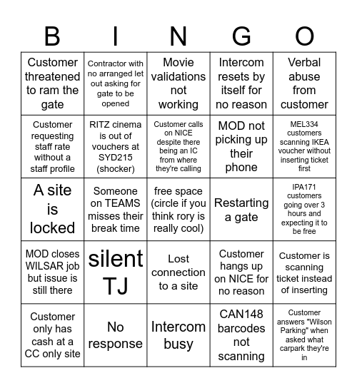 Parkwatch Bingo Card