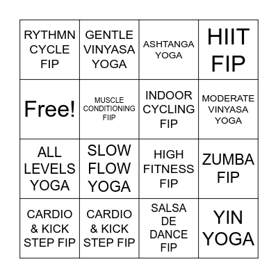 Aerobic Bingo Card
