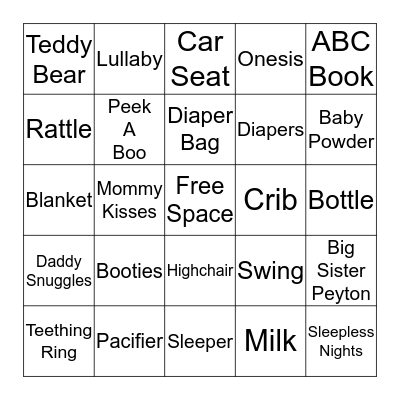 Baby Rylan Bingo Card