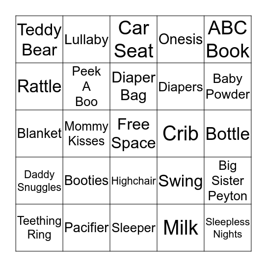 Baby Rylan Bingo Card
