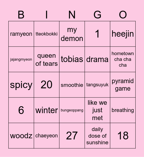 Winter's Bingo Card