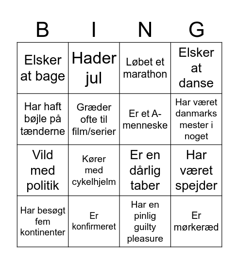 Menneskebingo Card