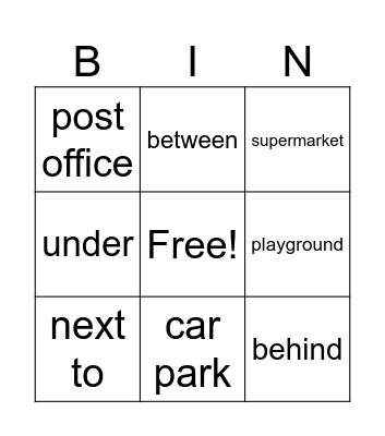prepositions Bingo Card