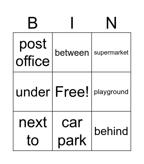prepositions Bingo Card