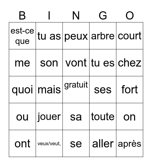 Mot de Semaine Bingo Card