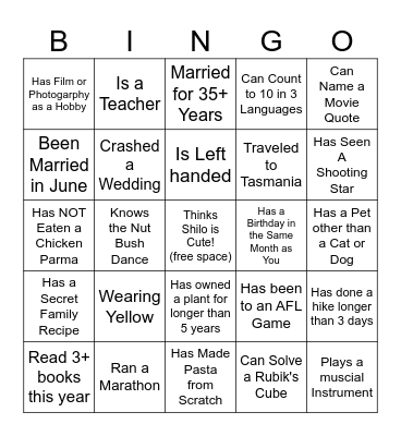 Find Someone Who..... Bingo Card