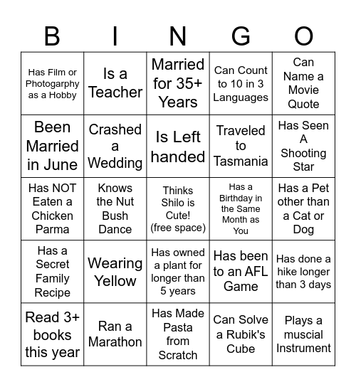 Find Someone Who..... Bingo Card