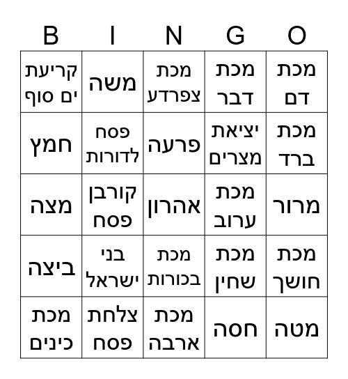 פסח Bingo Card