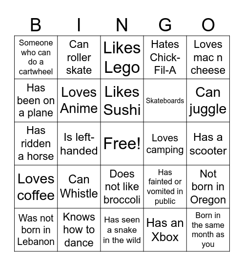 Human Bingo Card