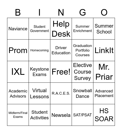 Welcome to 9th Grade Bingo Card