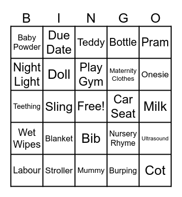 Baby Shower Bingo Card