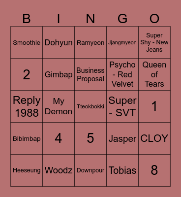 Lee Jongwon Bingo Card