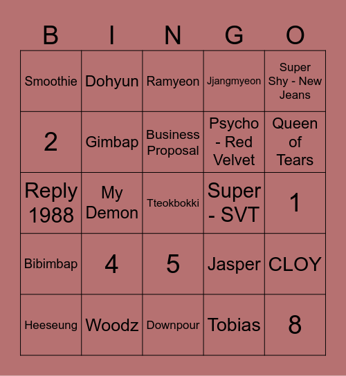 Lee Jongwon Bingo Card