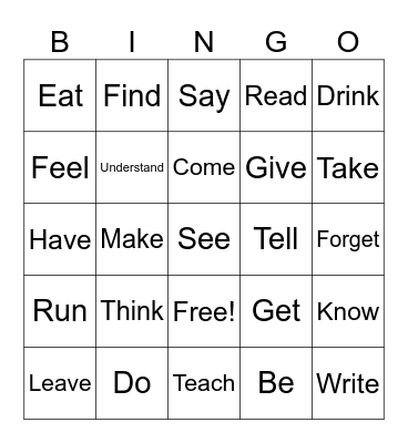 Irregular Verbs Bingo ❤️ Bingo Card