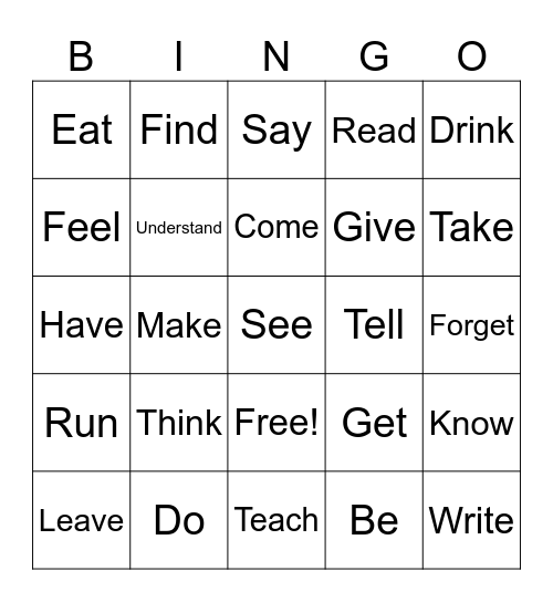 Irregular Verbs Bingo ❤️ Bingo Card