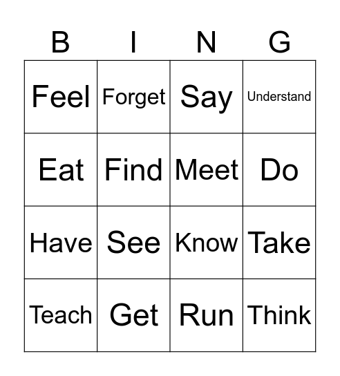 Irregular Verbs Bingo ❤️ Bingo Card