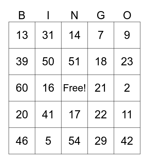 Book Number Exercise Bingo Card