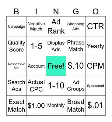 H Marketing 2 - Unit 3 (PPC) Bingo Card