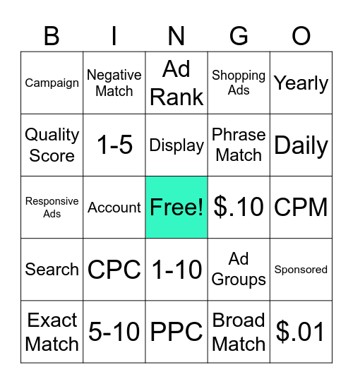 H Marketing 2 - Unit 3 (Paid Ads) Bingo Card