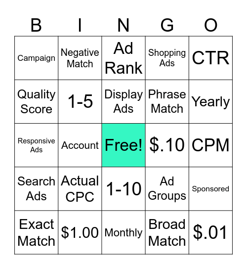 H Marketing 2 - Unit 3 (PPC) Bingo Card