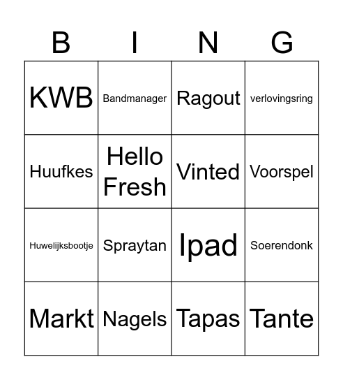 Inge´s Bachelorette Bingo Card