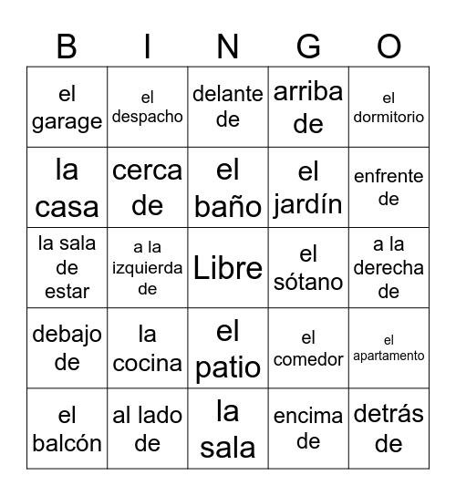 en la casa Bingo Card