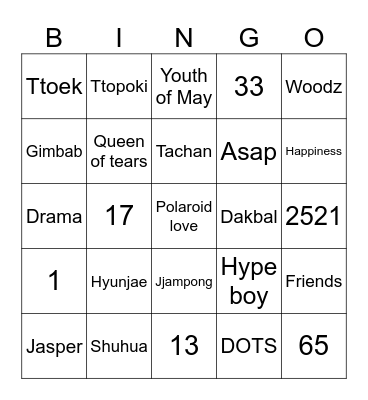 Seungcheol Bingo Card