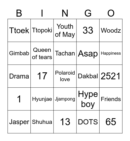 Seungcheol Bingo Card