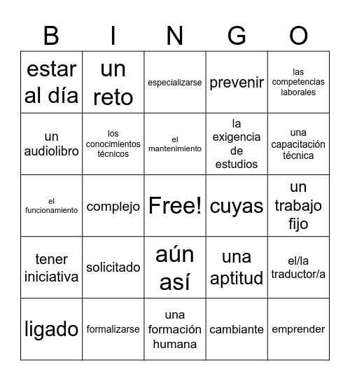U5B Vocabulary Bingo Card