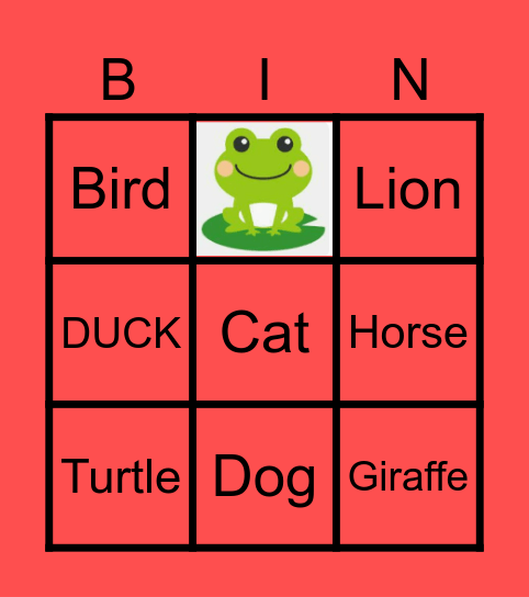 Animal Bingo Card