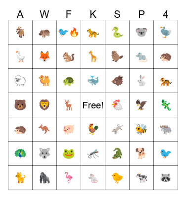 Animal World For Kids Bingo Card