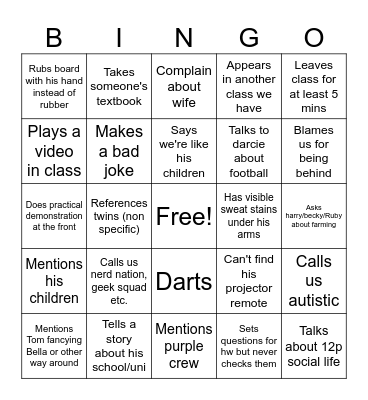 Mr lambe bingo Card