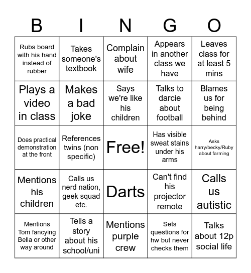 Mr lambe bingo Card