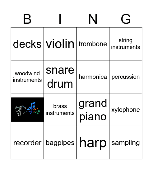 Musical instruments Bingo Card