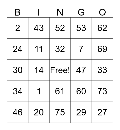 Nicky bingo card Bingo Card