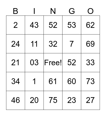 Nicky bingo card Bingo Card