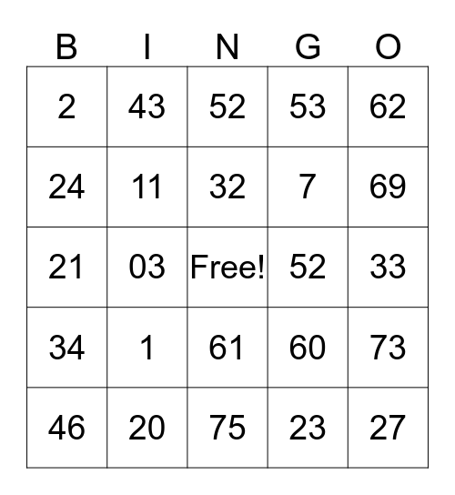 Nicky bingo card Bingo Card