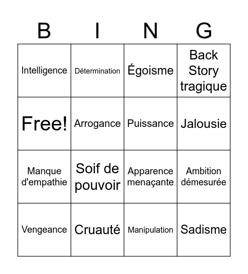 Le Bingo du villain Bingo Card